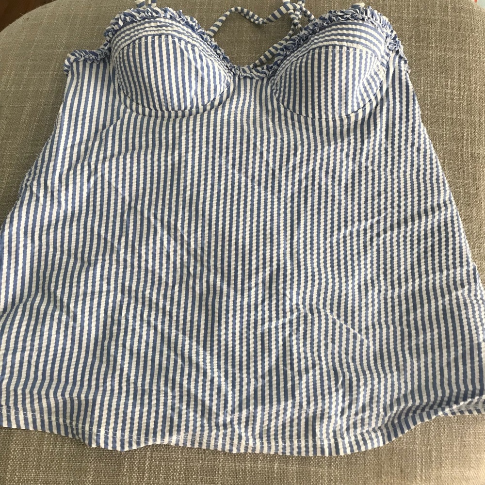 J crew blue seersucker tankini size 0